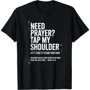 Women's Short-Sleeve Seamless Christian T-Shirt - Prayer Tap My Shoulder Bible Verse Graphic, Casual Smooth Fabric Streetwear Top