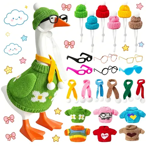 6-Set 7-inch Polyester Costumes for Mini Desk Goose Sculptures, 6 Cute Designs (Elephant, Floral, Striped), Soft Safe Textile, Woven Stitch Art, Charming Artisan Details, for Collectors' Birthdays & House Decoration (Toys & Hobbies DIY Felt Crafts)