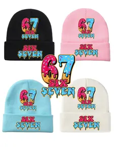 # 67 Cute Printed Knitted Hat Fleece Hat Warm Hat, suitable for children and teenagers. Features cool patterns. Six or seven interesting designs. Suitable for both men and women as Christmas and vacation gifts. Winter and autumn warm hat. Beanie Fitted