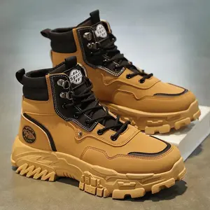 Boots men's shoes new high help work shoes anti-slip wear thick soled casual shoes fashion men with all fashion shoes Boy Footwear Closed Workboots Worker Bota Women Ch02 Black