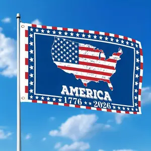1pc America's 250th Anniversary US Flag Map 3x5 Feet, Single-Sided Hanging Two-Hole Ring Patriotic Flag, No Electricity Needed for Outdoor Courtyard & Festival Decor 1776-2026
