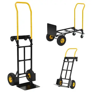 Heavy Duty 2-In-1 Hand Truck & Platform Dolly - 600 Lbs Capacity with 4 Non-Flat Wheels, Multi-Purpose Utility Cart for Moving, Warehouse, Office, Industrial, Grocery & Garden Use