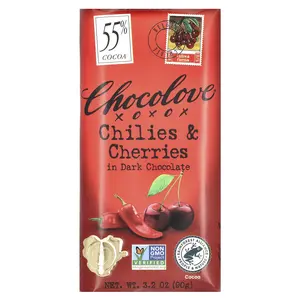 Chocolove Chilies & Cherries in Dark Chocolate, 55% Cacao, 3.2 oz (90 g)