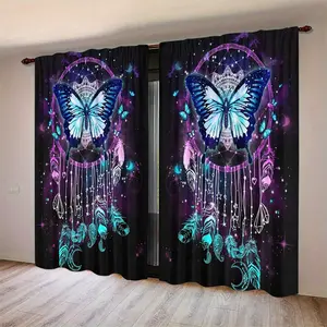 Bohemian Colorful Dreamcatcher Polyester Curtain Set, Half-Opaque Drapes for Bedroom, Living Room, Office, Home Decor