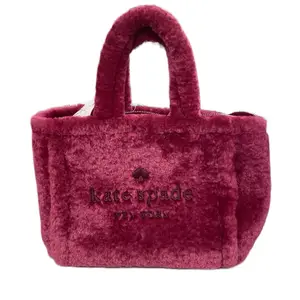 Kate Spade Furry Mini Tote Bag in Burgundy with Fluffy Texture and Classic Design
