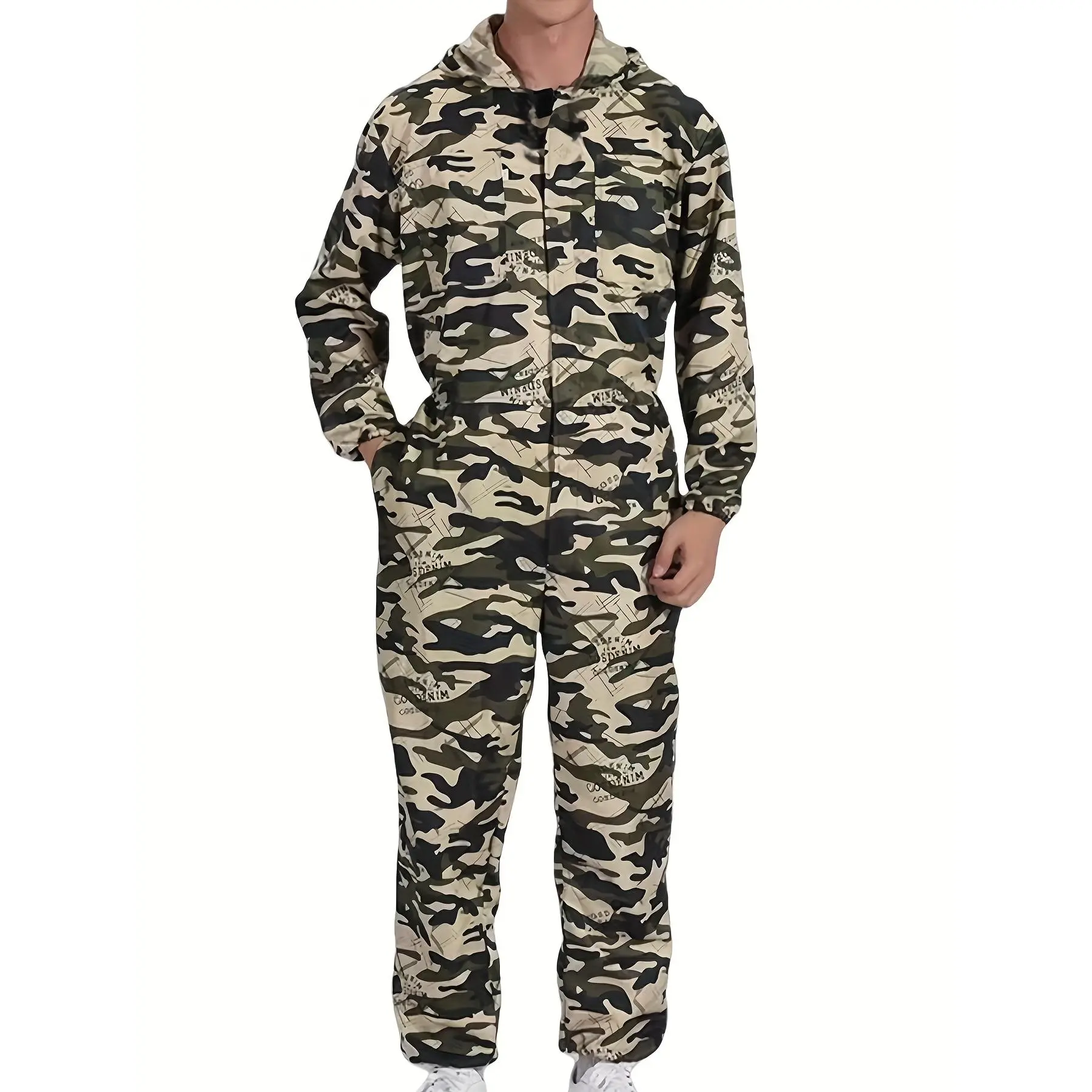 Men's Camouflage Overalls - Menswear Work Jumpsuit, Durable Polyester, Machine Washable, Loose Fit for Spring/Fall