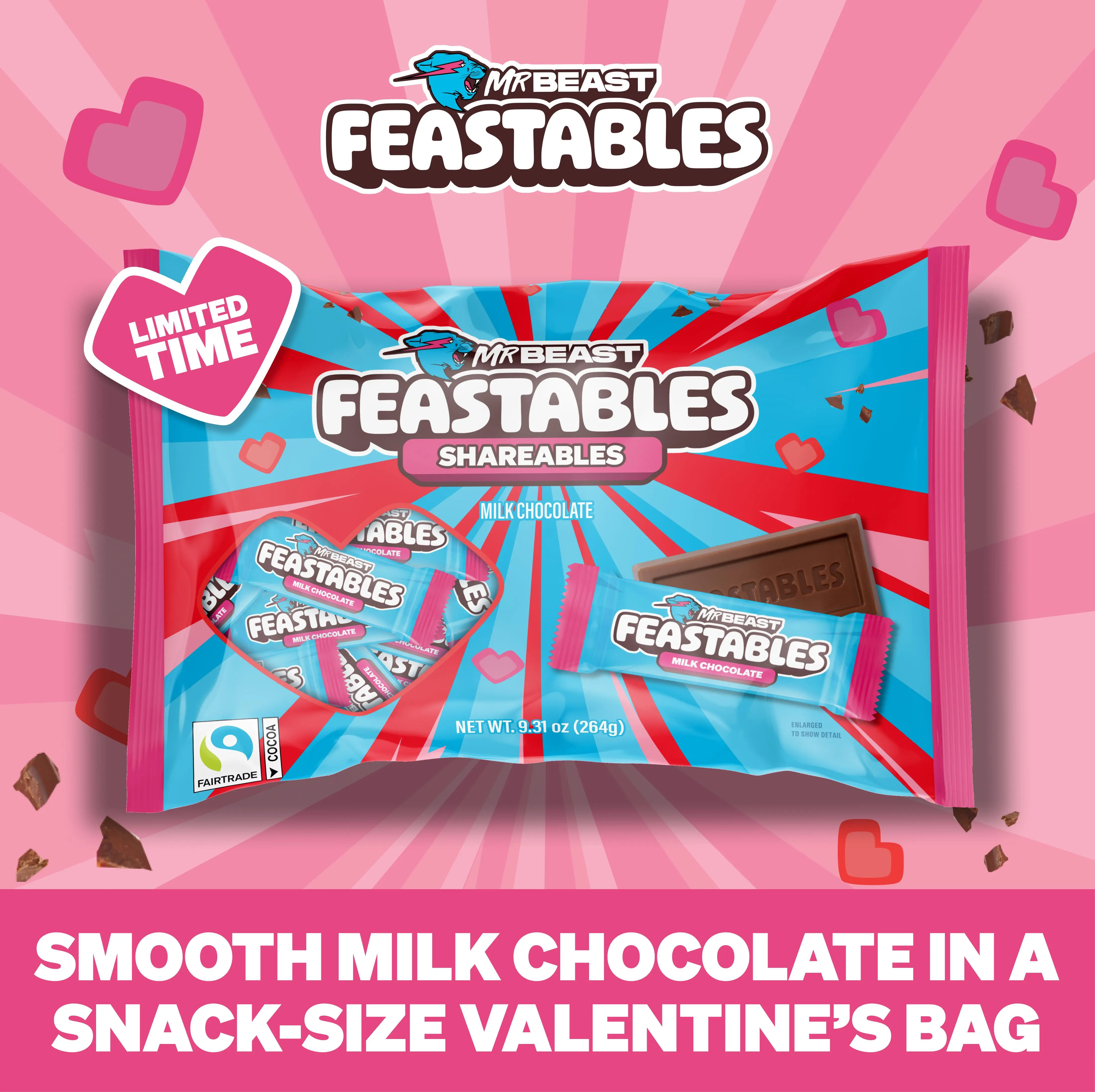 Feastables by MrBeast Valentine’s Milk Chocolate Candy, 22-Count Shareable Chocolate for Gifting & Sharing