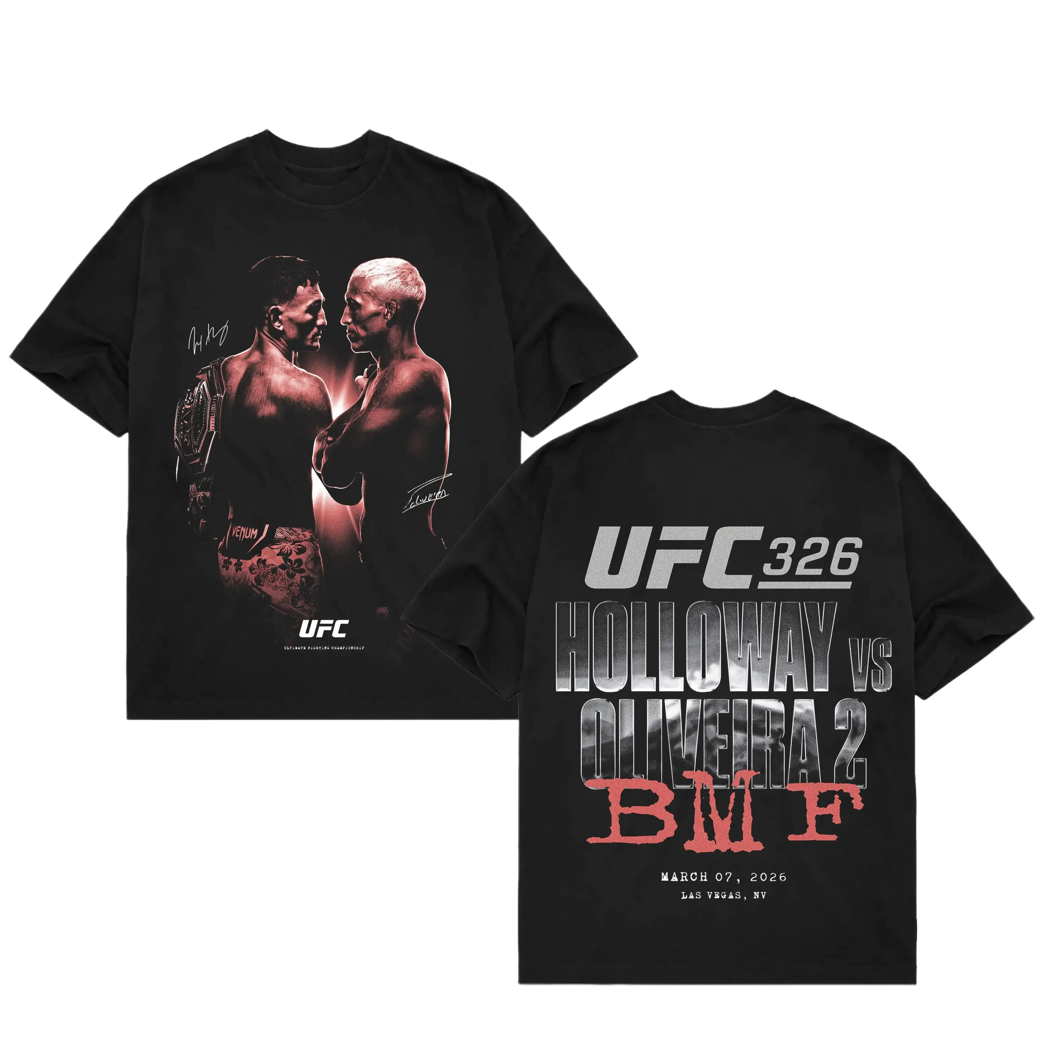 COMBATWEAR Men's Max Holloway vs. Charles Oliveira Black UFC 326 Matchup T-Shirt, UFC Fan Custom Graphic Design, Gift For UFC MMA Fans