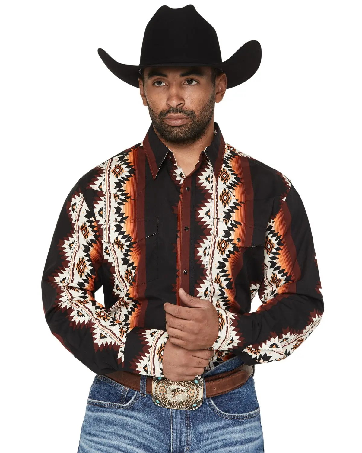Wrangler Men's Men'S Checotah Southwestern Print Long Sleeve Snap Western - 112367723-Tll
