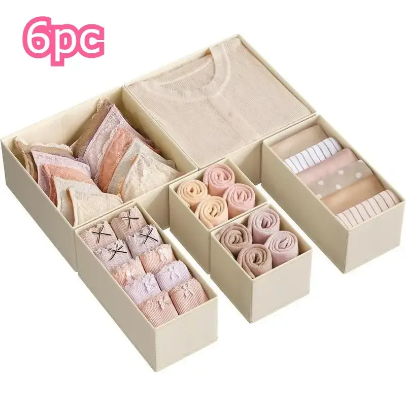 6PCS Drawer Organizer, Closet Dresser Drawer Organizers, Foldable Fabric Storage Bins for Clothes, Socks, Underwear, Ties, Scarves， Also As Dressing Table Cosmetics Organizer