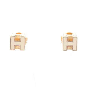 Pre-owned HERMÈS Stainless Small Leather Goods Hermes Caged d'H H Cube Earrings