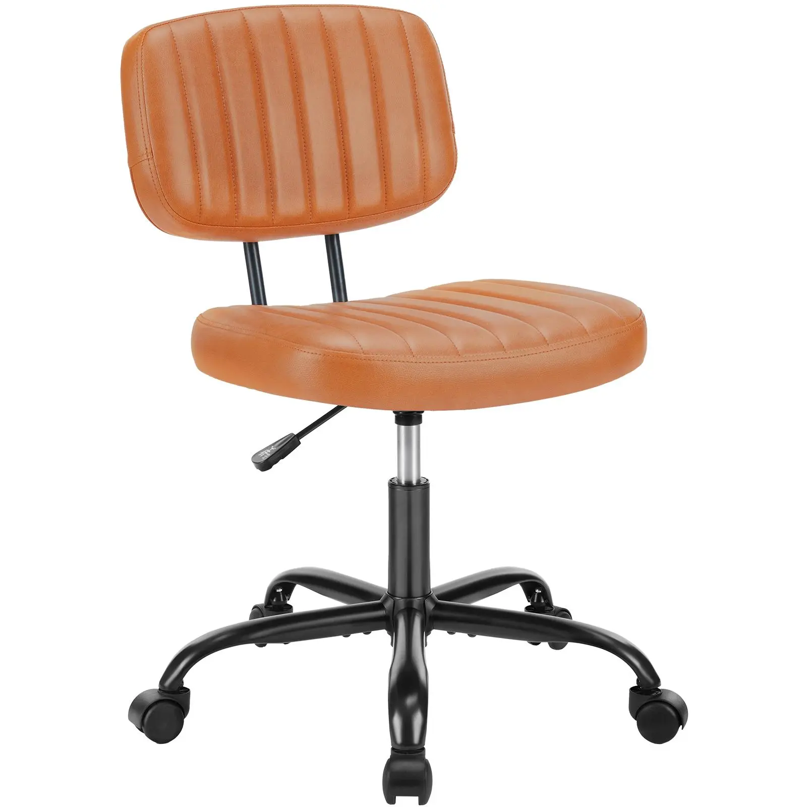Sweetcrispy Ergonomic Vertical Armless PU Leather Office Chair - 360° Swivel 360-Degree Rotatable, Low Back with Lumbar Support, Height-Adjust, Rolling Casters, Space-Saving for WFH Setup Home Office, Assembly Required