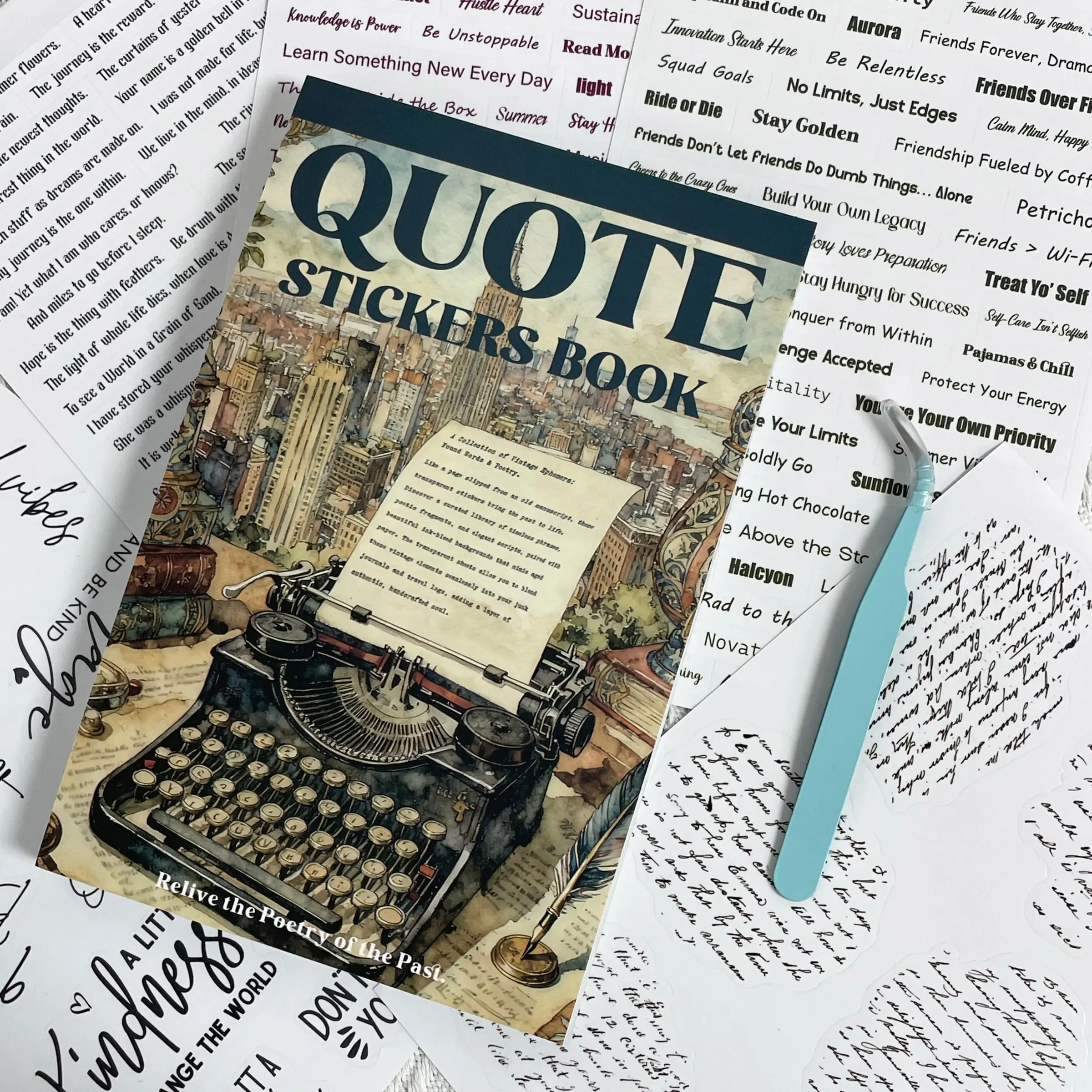 Random Cover Letter Sticker Book, Transparent Edge Stickers, Text Stickers for Journals, Scrapbooks, Planners, Collage Albums