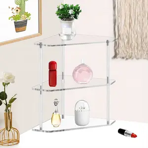 Transparent Acrylic Corner Shelf, Bathroom Counter Storage Rack, Acrylic Table Angle Holder, Suitable for Bathroom Kitchen Office Makeup Spice Organizer, Bathroom Organizing Accessories