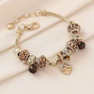 September Laurel Women's Leopard Print Beaded Bracelet with Bow, Heart, Clover and Tiger Eye Stone, Trendy Fashion Jewelry, Perfect for Parties, Nights Out and Daily Wear