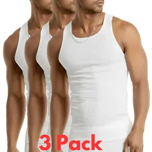 MNM Sport 3 Pack Men's A Shirts - 100% Cotton Ribbed - S-4XL - Perfect for Everyday Wear - Casual Menswear