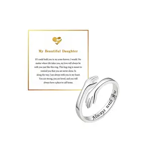 Sicbumi Couple Hug Ring - ALWAYS WITH YOU - Adjustable Ring Jewelry Hugging Hands Open Ring for Women