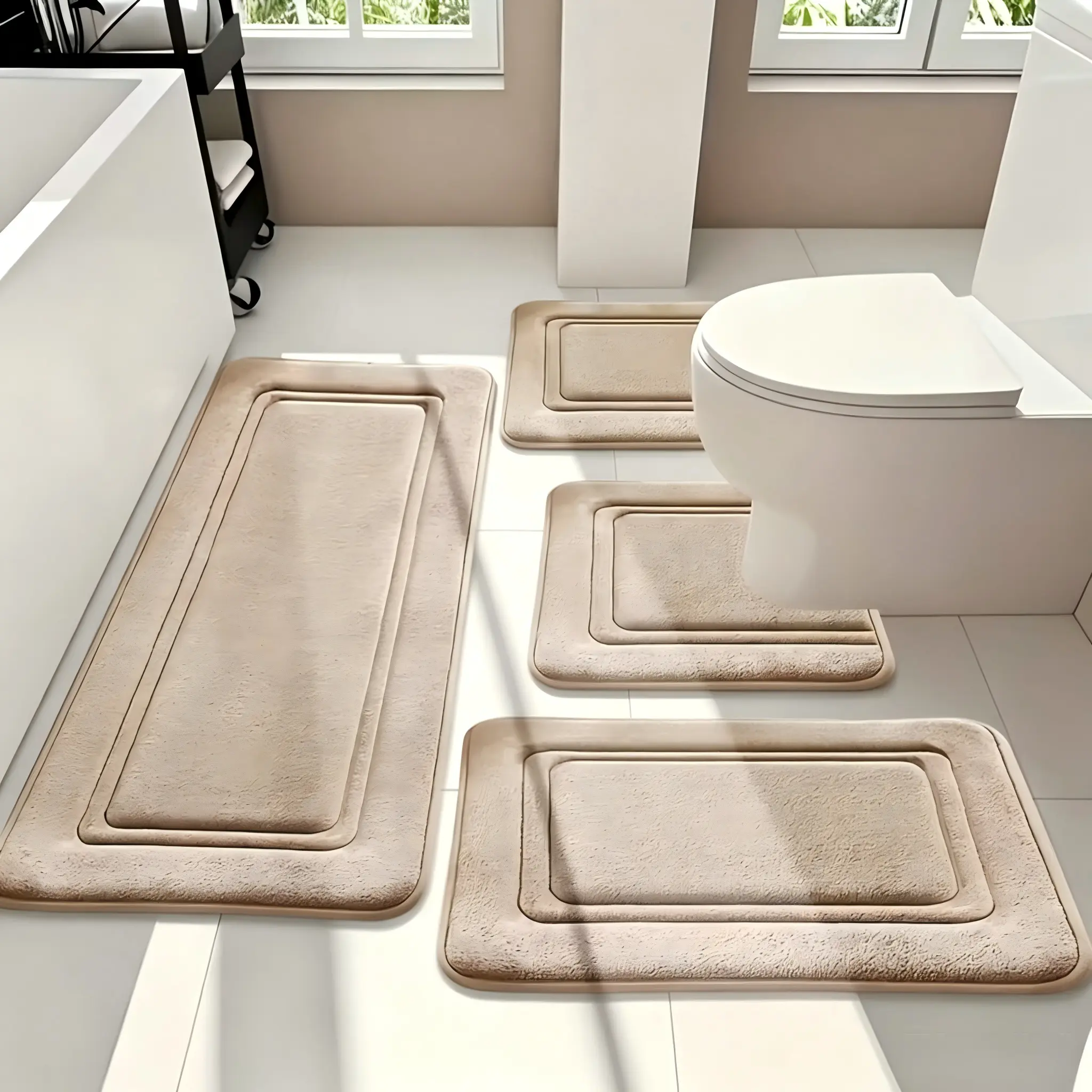 Bathroom Mat Set, 4 Counts/set Non-Slip Bathroom Toilet Mats, Bathroom Floor Mat, Soft Comfortable Polyester Rug, Bathroom Accessories, Home Supplies, Bathroom Rug Sets