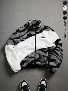 Unisex Casual Colorblock Jacket, Fall Winter Y2K Style Zipper S Size Streetwear Hoodie, Loose Fit Pattern Design, Friend Theme Alternative Style