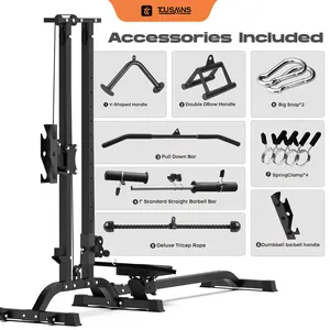 [New deals] CR63 TOUSAINS Foldable Cable Machine, 330LBS Strength, Back Exercise, LAT Tower and LAT Row Cable Machine for Home Gym Dumbbell Clamps