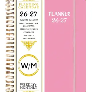 A5 Weekly Monthly Planner Notebook, Cover, Roll-Up Design, School and Office Yearly Schedule, 2026-2027 Edition, Spiral Bound Planner
