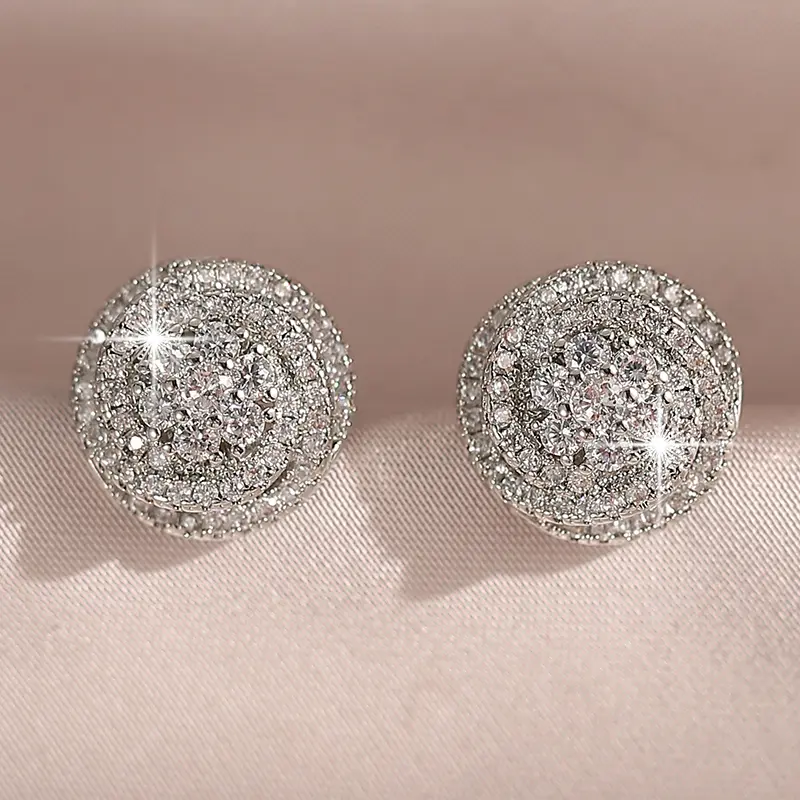 Women's Floral Rose Stud Earrings for Women - Luxury Silver-Plated Copper Cluster, Sparkling AAAAA Cubic Zirconia Inlaid, Swirled Design, High-Quality Anniversary Gift, Lab-Created Costume Jewelry, Suit for Prom & Wedding Wear