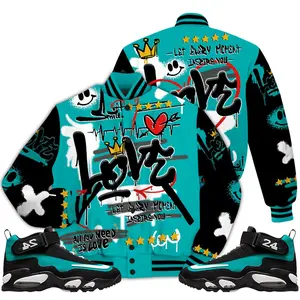 Air Griffey Max 1 Freshwater Outfit Varsity Jacket, Happy Love Beats Graffiti Sneaker Matching T-Shirt