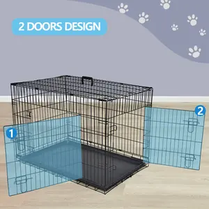 Pet Republic 36" Foldable Dog Crate Steel Pet Kennel Double Door Small Medium Dog Cage