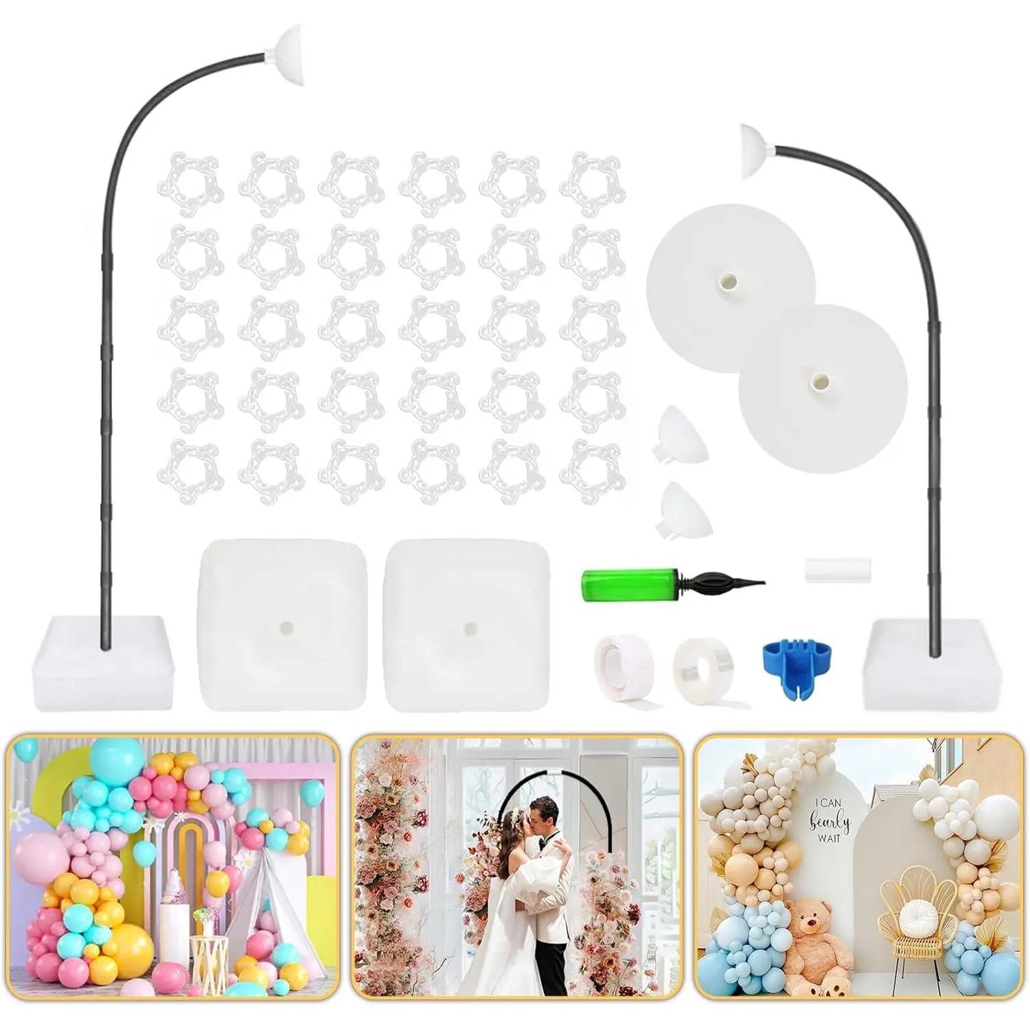 8.2ft & 6ft Balloon Arch Kit With Free Bending Shape Frame and Base Floor Stand for Wedding,  Shower, Graduation Decoration - Half Arch Balloon Garland