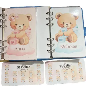 Teddy Bear Money Book for Kids Handmade Custom Name Section A6 Size for Boys and Girls with Laminated Card Inserts and Zipper Pouches