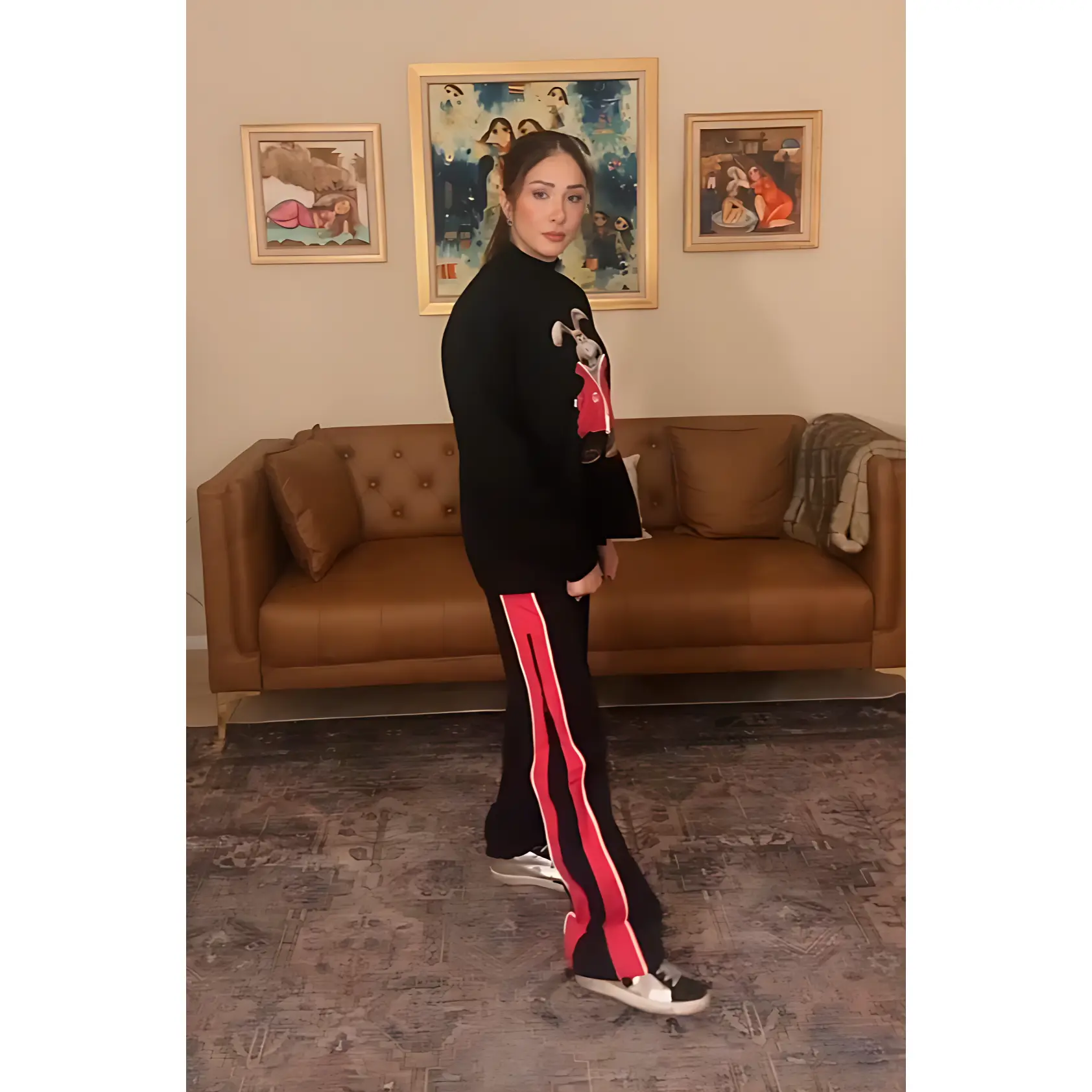 Bunny Graphic Oversized Tracksuit Set - Red Edition