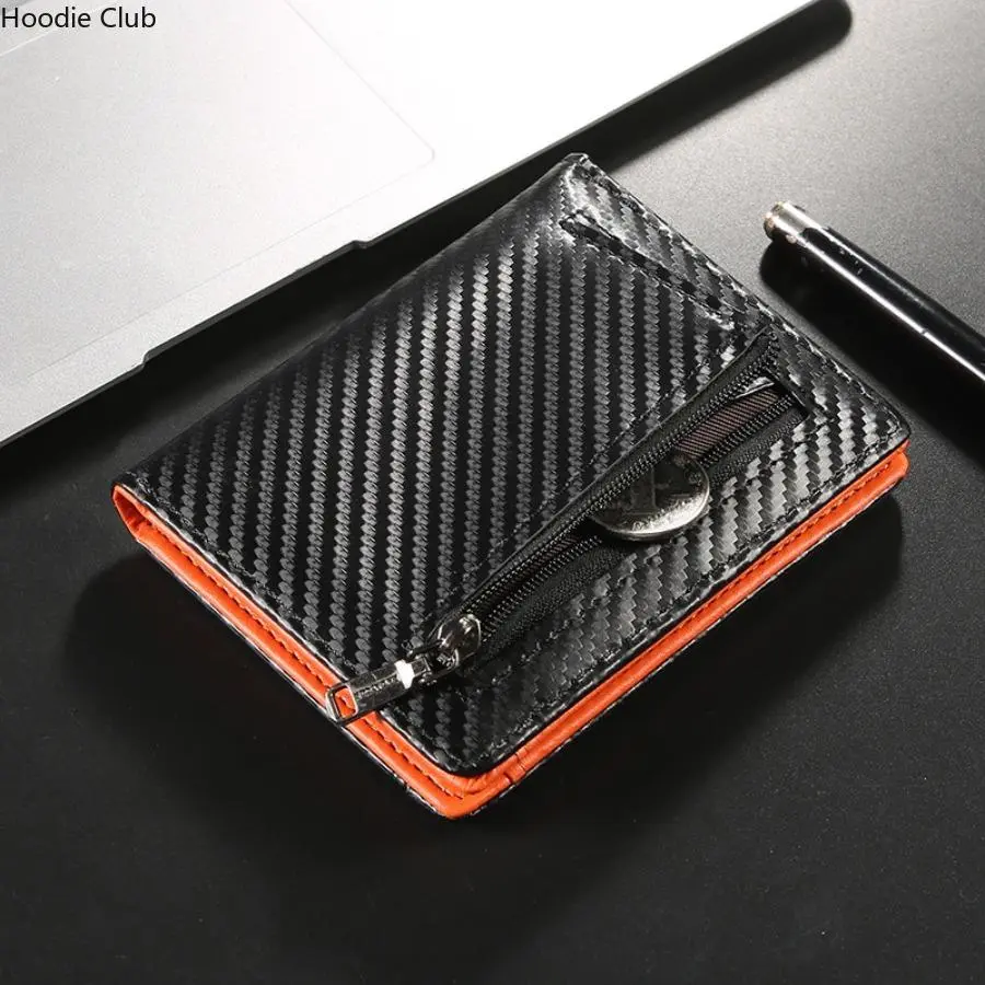 Minimalist Bifold Wallet for Men, Carbon Fiber and Stainless Slim Profile with RFID Anti-Theft Protection, Card Slots & Coin Pocket, Men's Luggage & Bags Accessory
