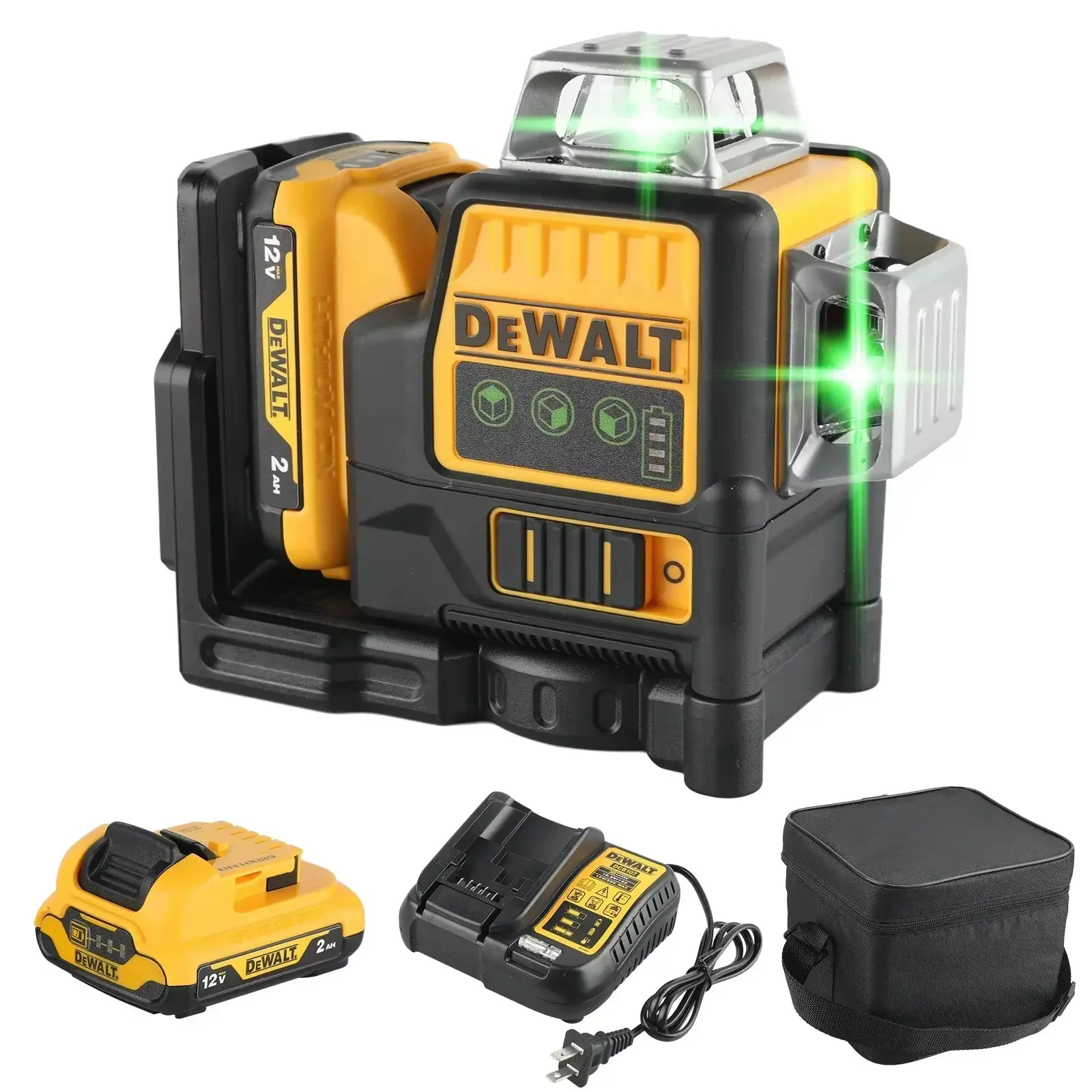 Dewalt DW089LG Green Light Laser Level, 3-Side 360-Degree 12 Lines, Horizontal & Vertical, 12V Battery, Outdoor-Use Hand Tool