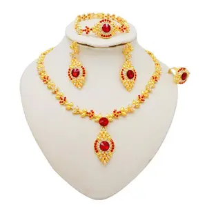 Women's Luxury Popular Rhinestone Bride Wedding Necklace Bracelet Ring Earring Four-Piece Set Gold Dainty Hand Chain Bracelets