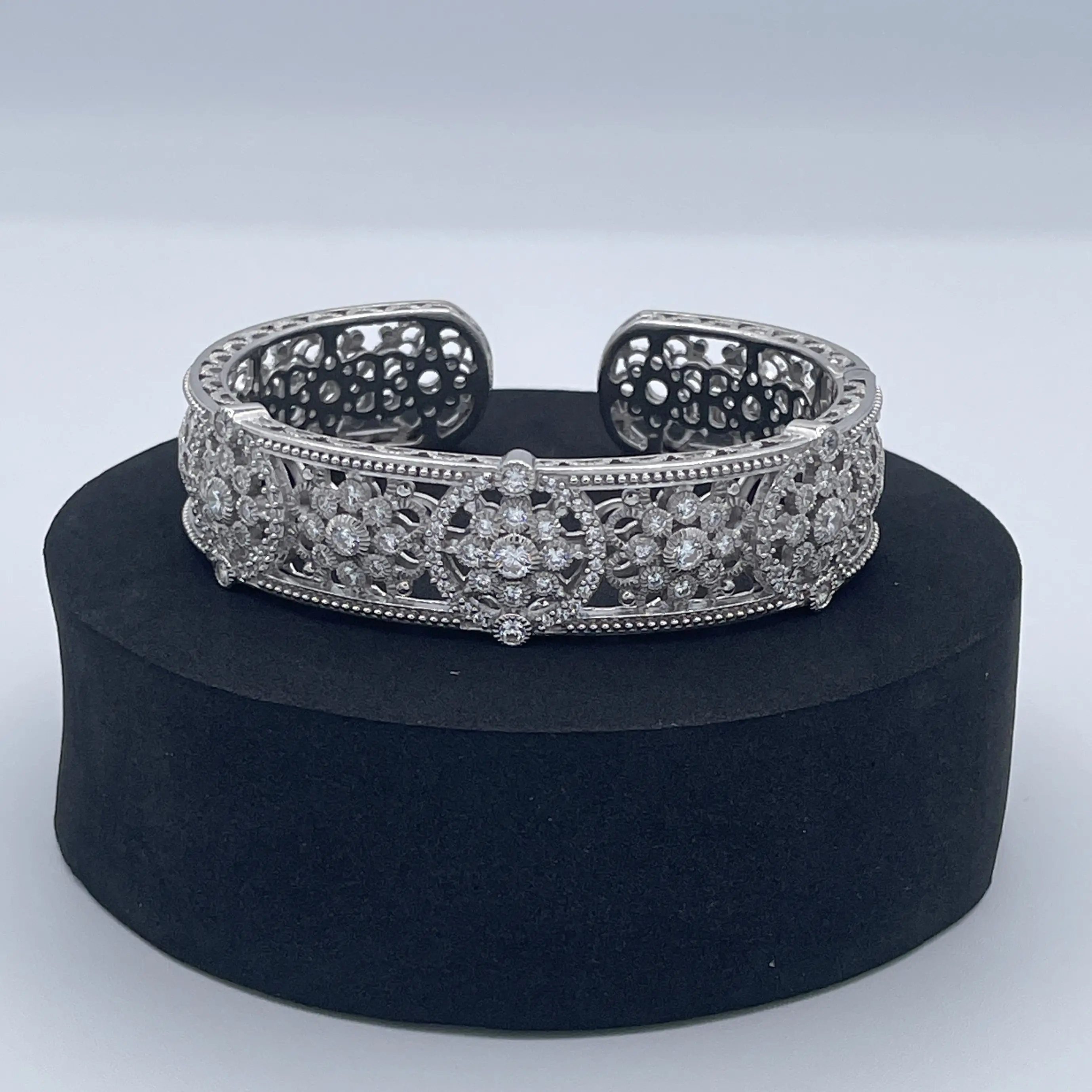 Judith Ripka 925 Sterling Silver Diamonique Filigree Wide CZ Cuff Bracelet