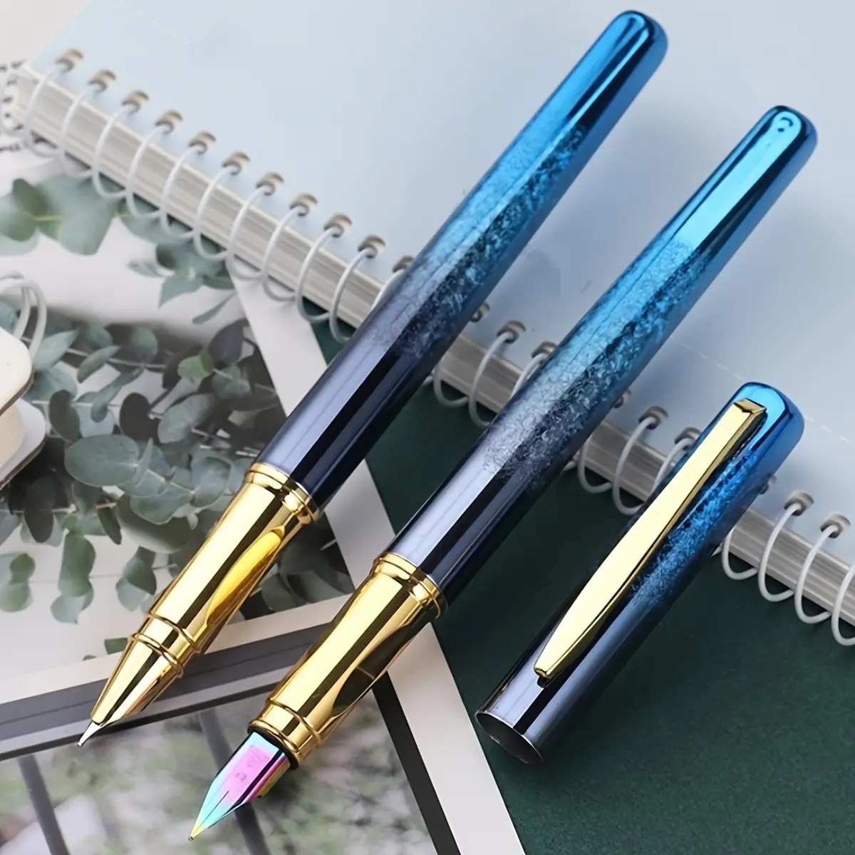 2 pcs fountain pens + 50 ink cartridges, 0.5 mm fine tip / 0.38 mm medium tip, stainless steel material, built-in ink absorber, compatible with 3.4 mm cartridge size, gold-plated nib, suitable for business and office use, smooth writing, ideal for signatu 2 pcs fountain pens + 50 ink cartridges, 0.5 mm fine tip / 0.38 mm medium tip, stainless steel material, built-in ink absorber, compatible with 3.4 mm cartridge size, gold-plated nib, suitable for business and office use, smooth writing, ideal for signatu