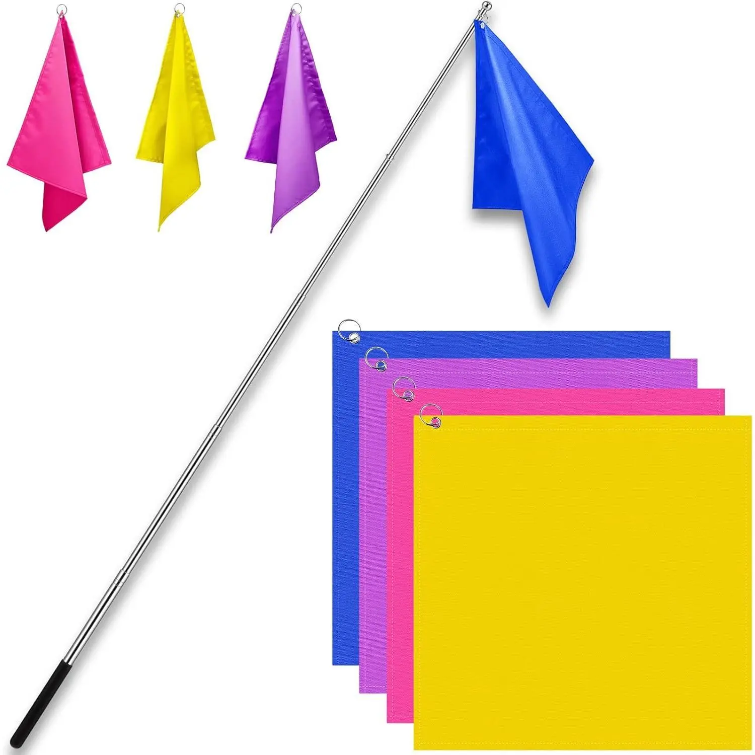 4-Pack Miniature Horse Training Flags, Solid Color Tear-Resistant Nylon Set with Pole, Strong, Portable, and Waterproof Equestrian Accessory for Rodeo Training
