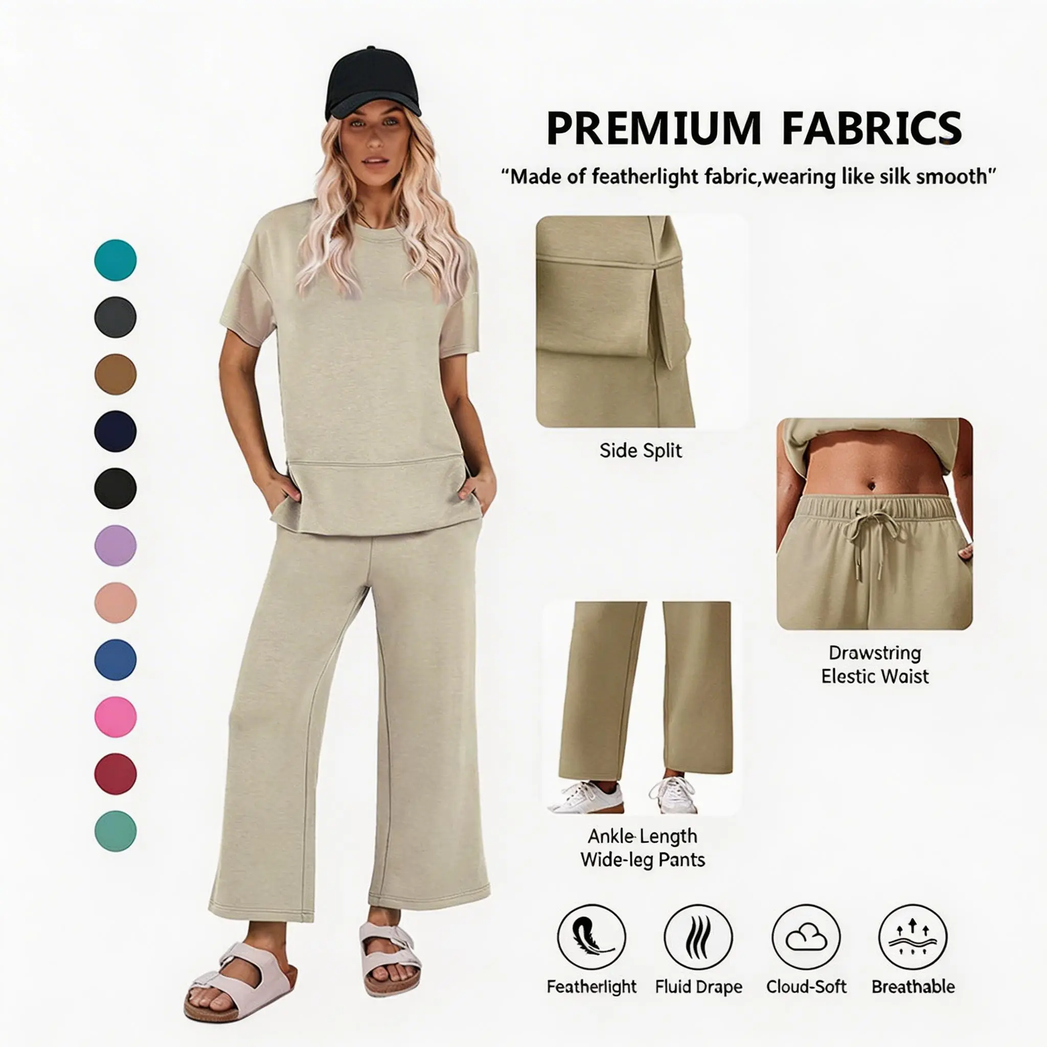 PINSPARK 2 Piece Sets for Women Soft Short Sleeve Matching Lounge Set Wide Leg Pants Tracksuit Travel Summe Travel Kitr Outfits 2026 SwimWeek summerwins