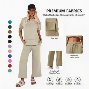 PINSPARK 2 Piece Sets for Women Soft Short Sleeve Matching Lounge Set Wide Leg Pants Tracksuit Travel Summe Travel Kitr Outfits 2025 Summervibes PINSPARK 2 Piece Sets for Women Soft Short Sleeve Matching Lounge Set Wide Leg Pants Tracksuit Travel Summe Travel Kitr Outfits 2025 Summervibes