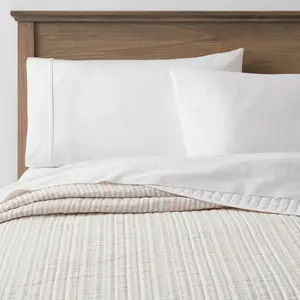 King Reversible Cotton Stripe Quilt Khaki - Threshold