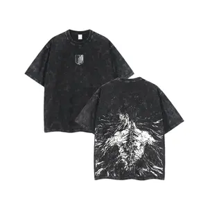 Retro Vintage Limited "The Founding Titan" Eren Yeager T-Shirt – Attack on Titan Anime Tee – Double Printed Washed Oversized Unisex Shirt, Acid-Washed Lightweight Cotton, Manga Graphic Crewneck Short Sleeve, Casual Streetwear, Trendy Anime Top, Perfect Gi