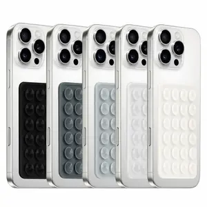 5PCS Black Set Silicone Suction Phone Case Adhesive Mount - Silicone Suction Cup Phone Case Mount - Hands-Free, Strong Grip Holder for Selfies and Videos - Compatible iPhone and Android（Black & Dark Grey & Light Grey & Transparent & White）