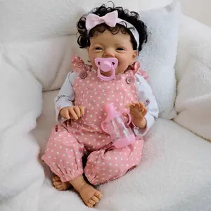 20 Inch Realistic Black Reborn Baby Doll Girl Soft Vinyl Cloth Body Real Look Newborn Baby Dolls African American Baby Dolls Gift Toy for Kids Age 3+