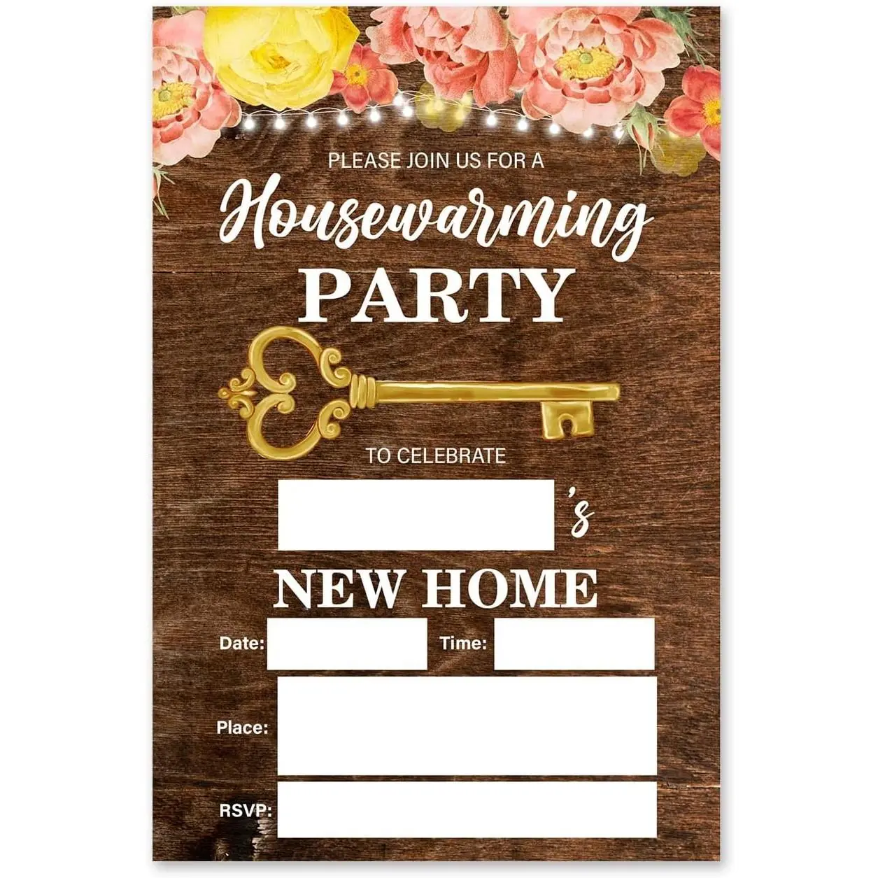 20 Floral New Home Housewarming Party Fill-in Invitation Cards with Envelopes