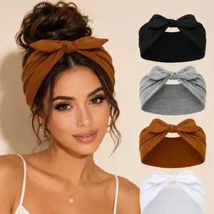 Women's Polyester Plain 4-Pack Wide Rabbit Ear Elastic Ribbon Headbands - Non-Slip, Soft, Thick African Style, Comfortable Wide-Brimmed Hair Accessories for Sports, Yoga, Valentine's Day/Christmas Gifts