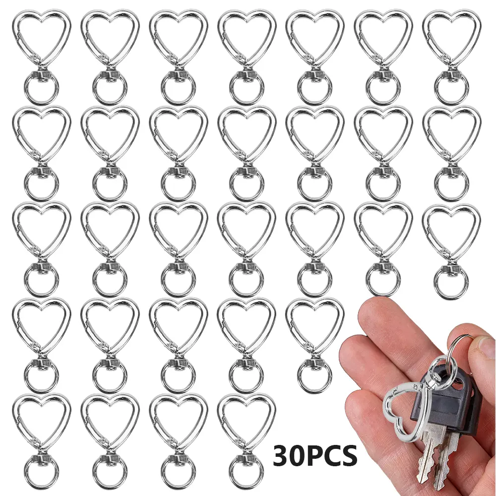 30Pcs Silver Heart Keychain Carabiner Clips Set with Spring Snap Hook, DIY Key Rings, Bulk Gift Items, Keychains for Women, Backpack Luggage Tags, Valentine Romantic Party Favors, DIY Craft Jewelry Supplies, Casual, Bulk Pack, Solid Heart