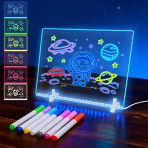 Deluxe LED Drawing Board Set with 12 Markers Includes Stand Sketchbook Adapter and Hanging Chain 12x8[17 Inch] Light Up Acrylic Memo Board Kit