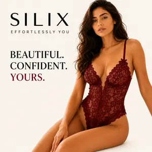 SILIX Sexy Floral Lace Teddy Bodysuit for Women | Sheer Deep V Lingerie One Piece Sleepwear