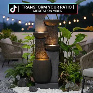 Tankana  Summer 51.4" H Outdoor Garden Water Fountain for Garden, Patio, Backyard, Deck, Porch and Home Art Decor, 5 Tiers Modern Cascading Large Outdoor Fountain with Lights
