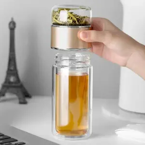 16.9OZ New Glass Tea Infuser, Tea Infuser, 3 in 1 Smart Tea Maker with Insulated Hand Clip and Cup Brush, Portable Tea and Water Separation Tea Cup for Loose Leaf Tea, Double Glass